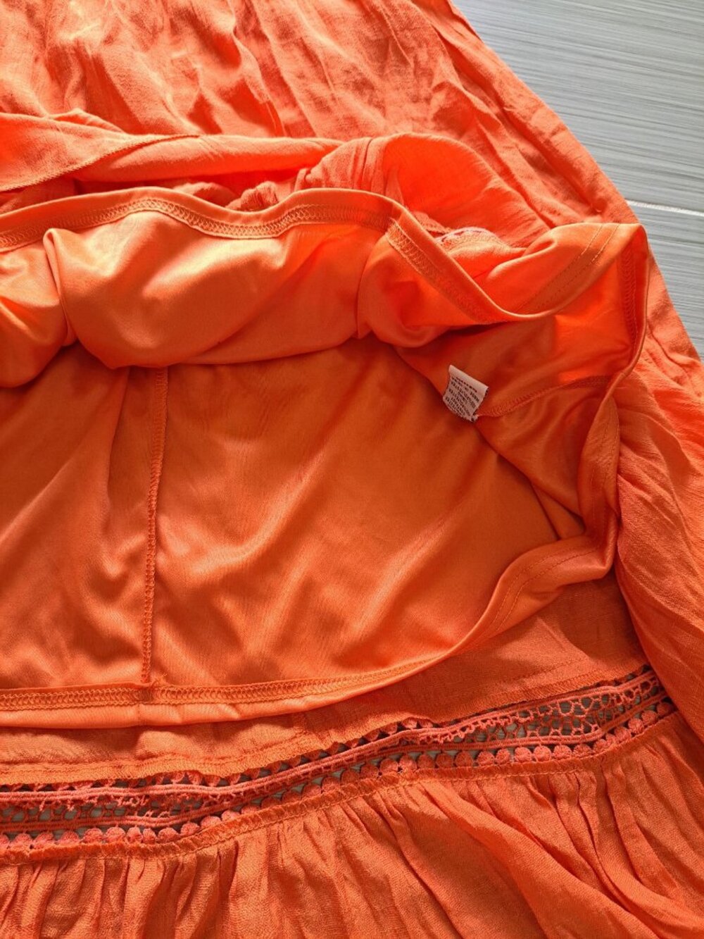 NWT 2XL Kings Road Orange Maxi Dress Ruffle Sleeves Smocked Waist Crochet Hem - Picture 14 of 16